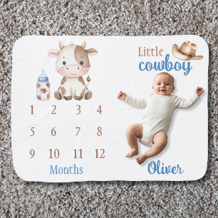 Little Cowboy Western Milestone Baby Blanket