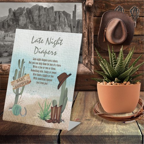 Little Cowboy Western Shower Late Night Diapers  Pedestal Sign