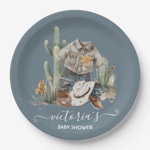 Little Cowboy Western Watercolor Baby Shower  Paper Plates