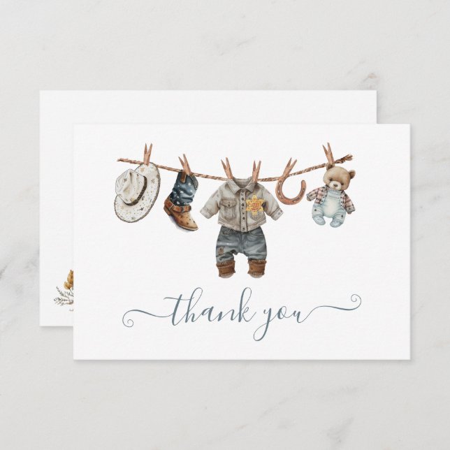 Little Cowboy Western Watercolor Thank you note (Front/Back)
