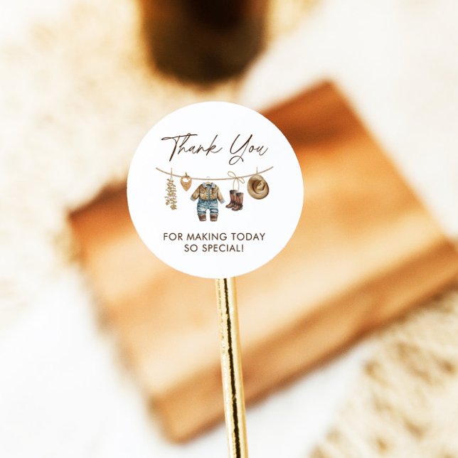 Little Cowboy, Western Wild West Rodeo Baby Shower Classic Round Sticker (Creator Uploaded)