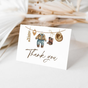Little Cowboy, Western Wild West Rodeo Baby Shower Letterpress Thank You Card