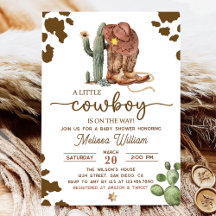 Little Cowboy Wild West Boy Baby Shower Invitation