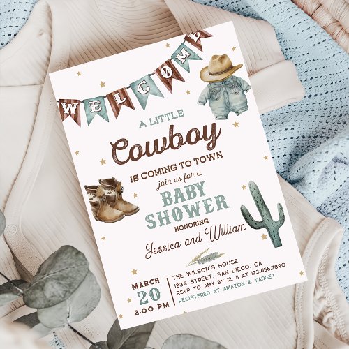 Little Cowboy Wild West Boy Baby Shower Invitation