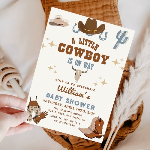 Little Cowboy Wild West Rodeo Boy Baby Shower Invitation