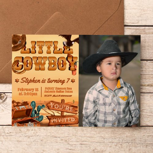 Little Cowboy with Photo Invitation