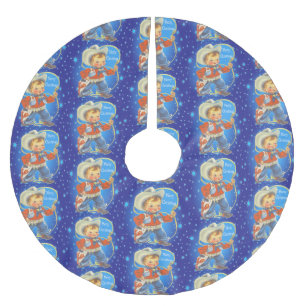 Little Cowboy With Rope Merry Christmas Brushed Polyester Tree Skirt