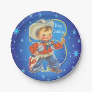 Little Cowboy With Rope Merry Christmas Paper Plates