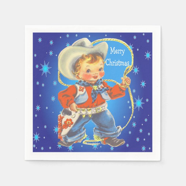 Little Cowboy With Rope Merry Christmas  Party Paper Napkins (Front)