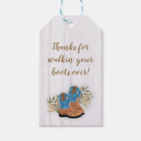 Little Cowboyl Bootie White Wood Baby Shower Gift Tags