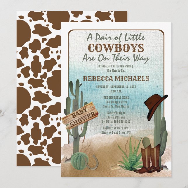 \Little Cowboys Western Boy Twins Baby Shower Invitation (Front/Back)