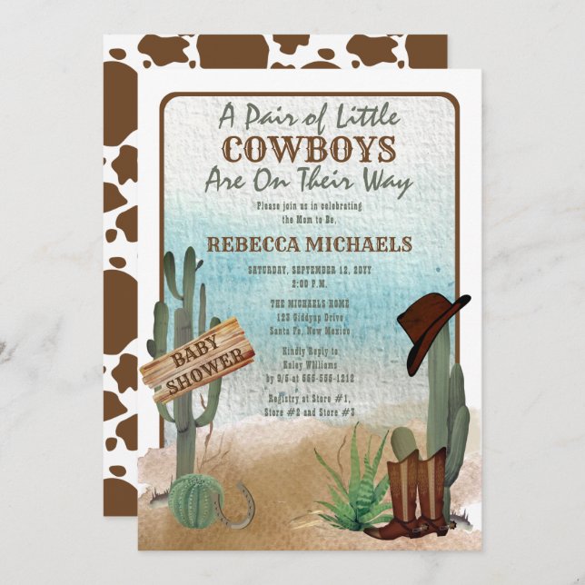 \Little Cowboys Western Boy Twins Baby Shower Invitation (Front/Back)