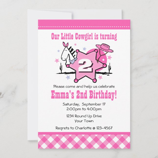 Little Cowgirl 2nd Birthday Party Invitation (Front)