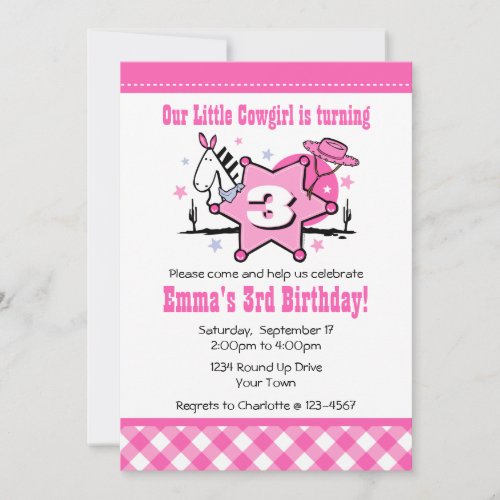 Little Cowgirl 3rd Birthday Party Invitation