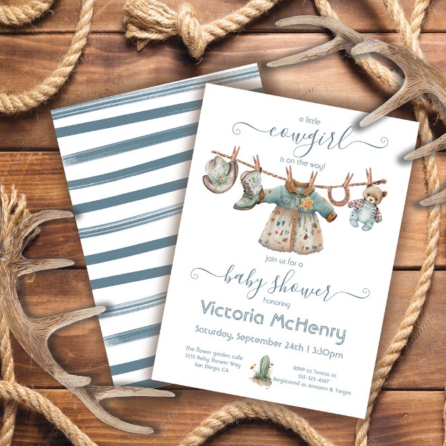 Little Cowgirl Baby Girl Clothesline Baby Shower Invitation (Creator Uploaded)