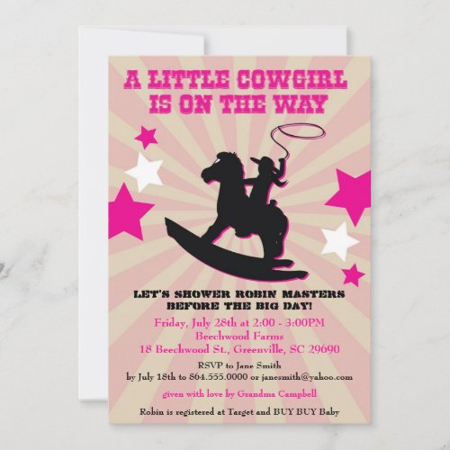 Little Cowgirl Baby Shower Invite Rocking Horse