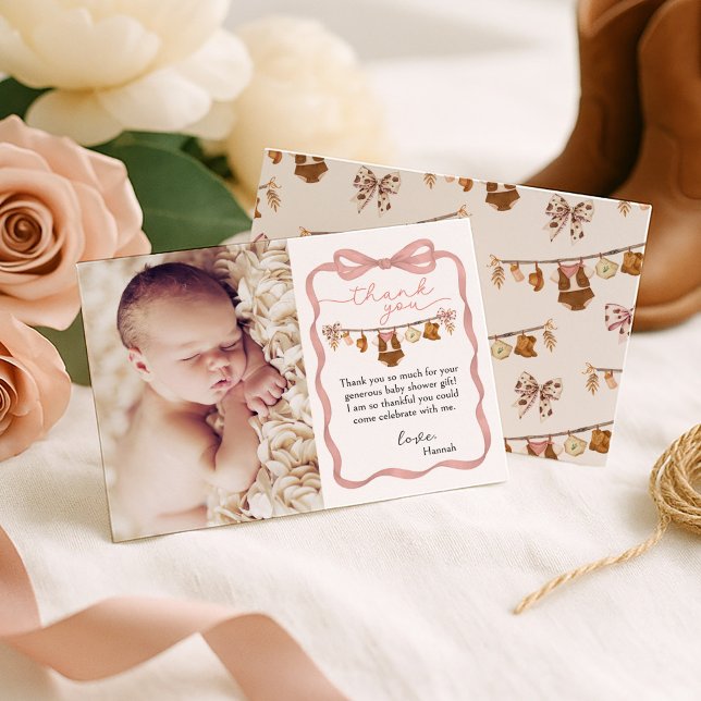Little Cowgirl Baby Shower Photo Thank You Card (Creator Uploaded)