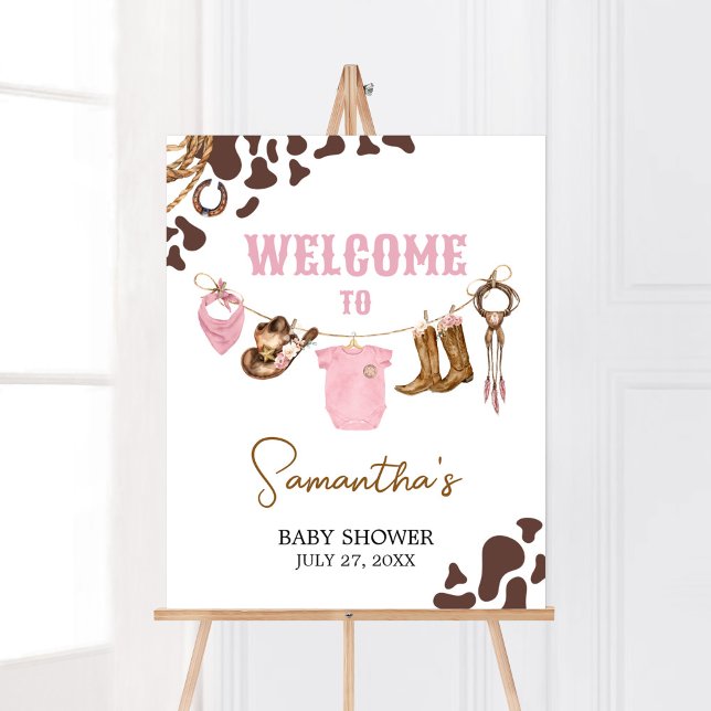 Little Cowgirl Baby Shower Welcome Poster (Pink Western Rodeo Baby Shower Welcome Sign)