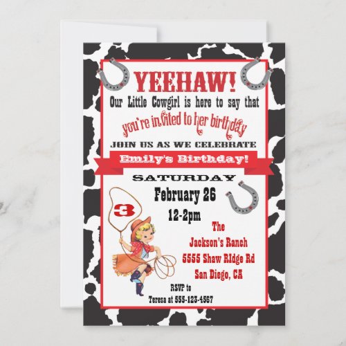 Little cowgirl birthday party invitation