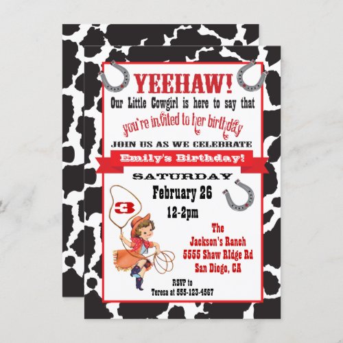 Little cowgirl birthday party invitation