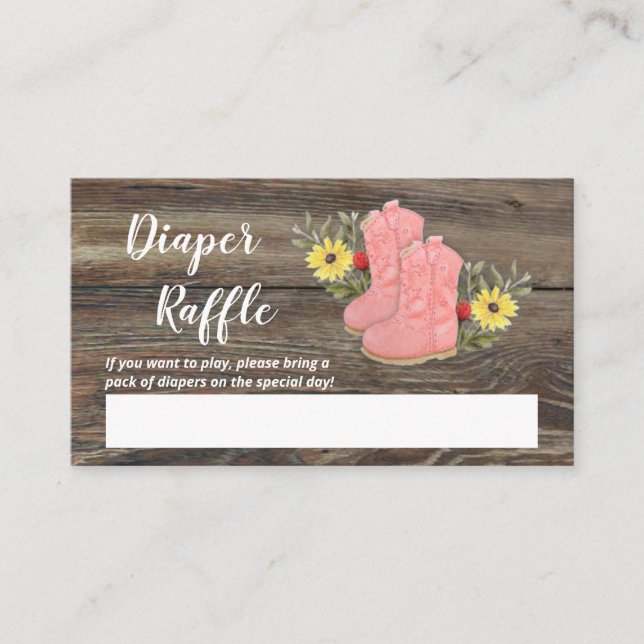 Little Cowgirl Bootie Baby Shower Diaper Raffle En Enclosure Card (Front)