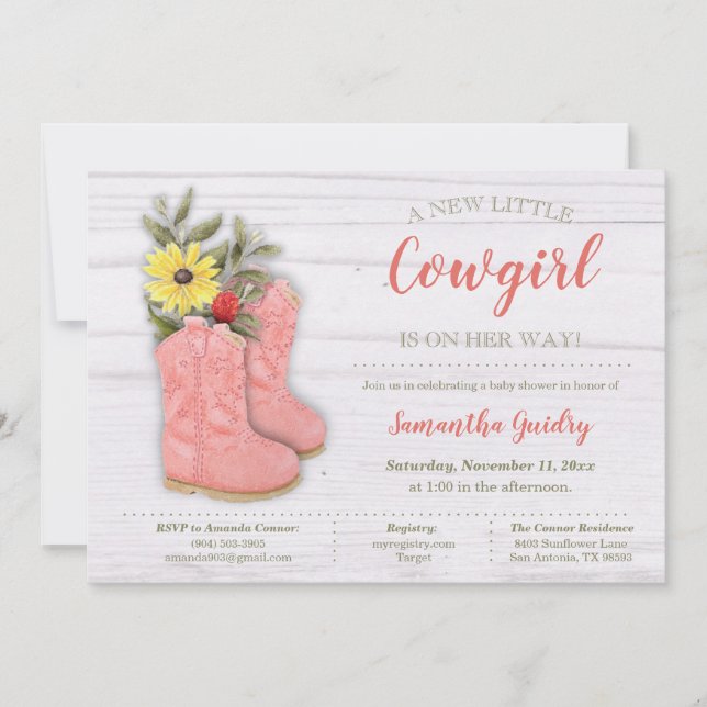 Little Cowgirl Bootie Baby Shower Invitation (Front)