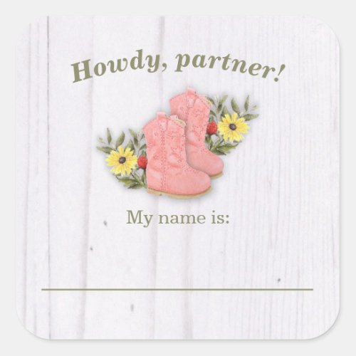 Little Cowgirl Bootie Baby Shower Name Tag White