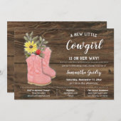 Little Cowgirl Bootie Brown Wood Baby Shower Invitation (Front/Back)