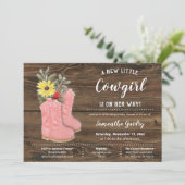 Little Cowgirl Bootie Brown Wood Baby Shower Invitation (Standing Front)