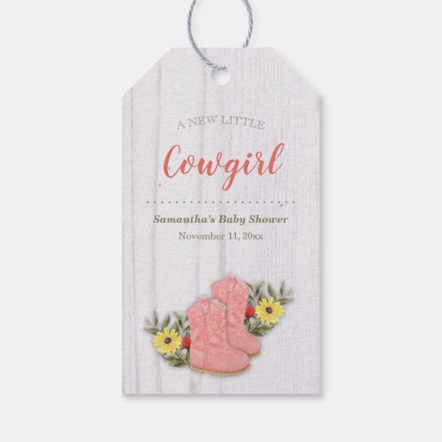 Little Cowgirl Bootie White Wood Baby Shower Gift Tags