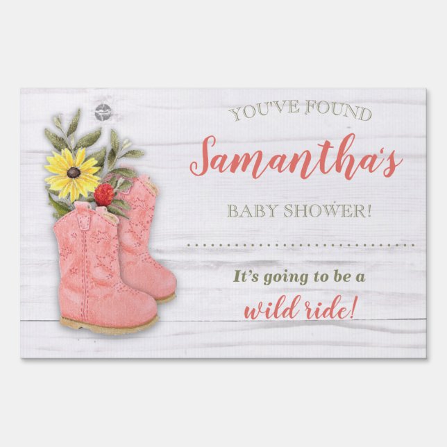 Little Cowgirl Bootie White Wood Baby Shower Sign (Front)
