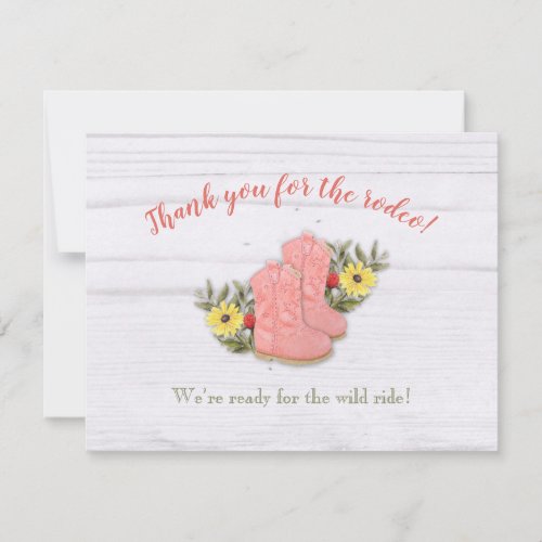 Little Cowgirl Bootie White Wood Thank You Card