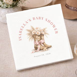 Little Cowgirl Boots And Pink Bow Girl Baby Shower Napkins