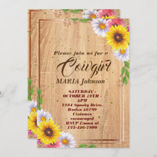 Little Cowgirl Brown Wood Baby Shower Invitation