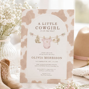 Little Cowgirl Clothesline Cow Pattern Baby Shower Invitation