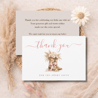 Little Cowgirl Elegant Pink Girl Baby Shower Thank You Card