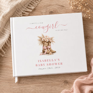 Little Cowgirl Girly Boots Pink Bow Baby Girl Guest Book