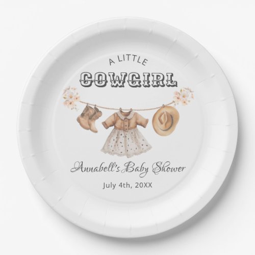 Little Cowgirl Hat Boots Dress Baby Shower Paper Plates