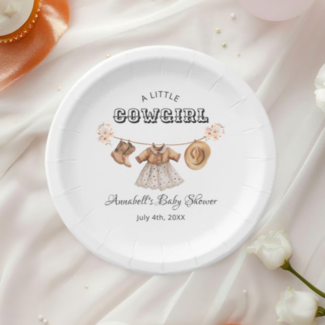 Little Cowgirl Hat Boots Dress Baby Shower Paper Plates (Creator Uploaded)