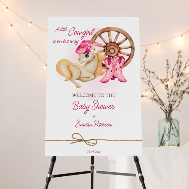 Little cowgirl horses baby shower welcome sign (In Situ (Stand))