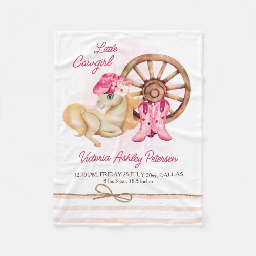 Little cowgirl horses birth stats baby blanket