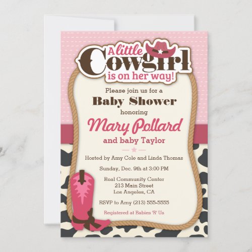 Little Cowgirl Modern Girl Baby Shower Invitation