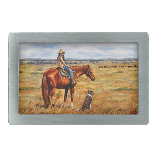 Little Cowgirl on Cattle Horse Belt Buckle (Front)