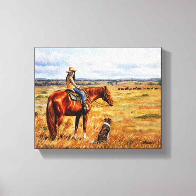 Little Cowgirl on Cattle Horse Canvas Print (Front)