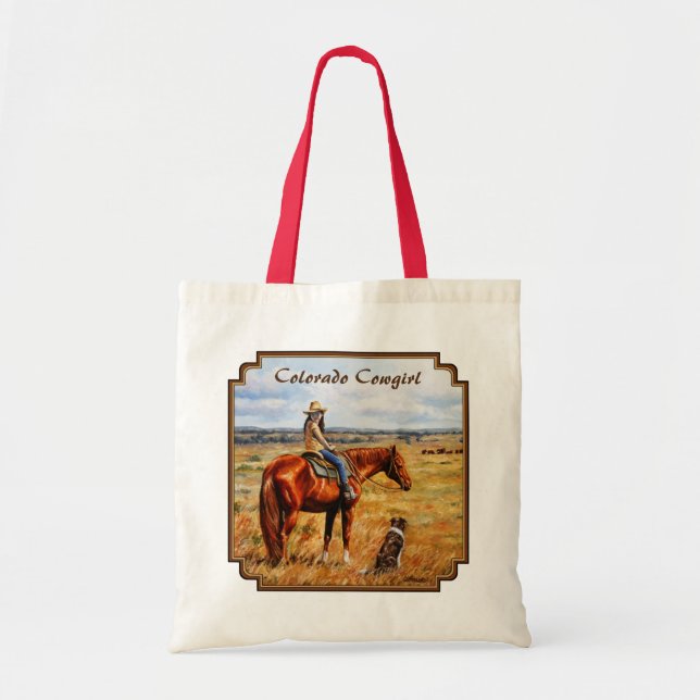Little Cowgirl on Cattle Horse Colorado Tote Bag (Front)