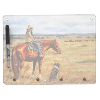 Little Cowgirl on Cattle Horse Dry Erase Board With Keychain Holder