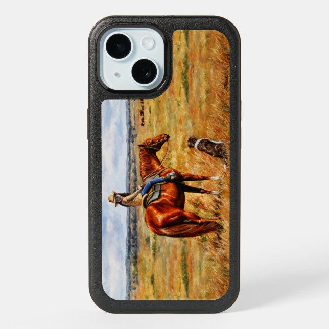 Little Cowgirl on Cattle Horse iPhone 15 Case (Back)