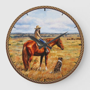 Little Cowgirl on Cattle Horse Large Clock