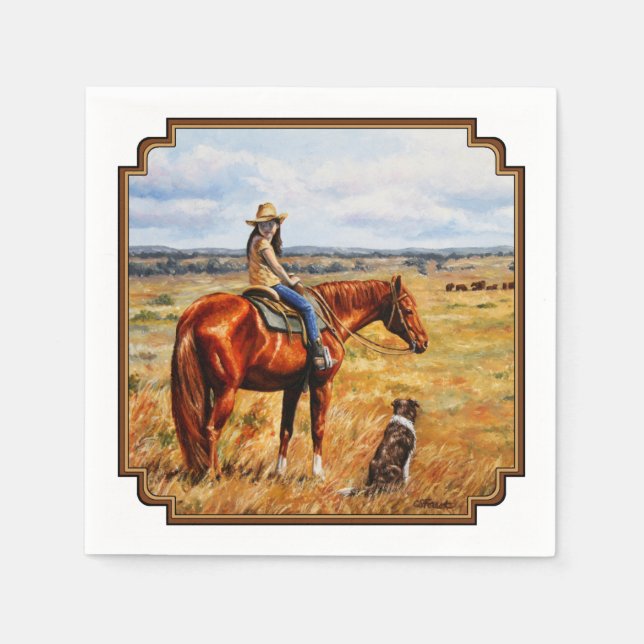 Little Cowgirl on Cattle Horse Napkins (Front)
