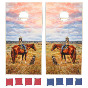 Little Cowgirl on Cattle Horse Rancher Cornhole Set
